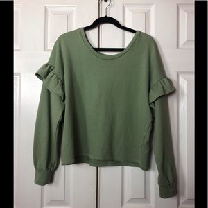 Lucky Brand Green Sweatshirt with Ruffles Small